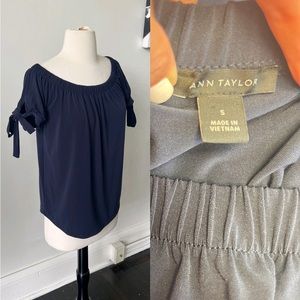 Ann Taylor Navy Blue Off The Shoulder Top
